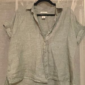 Olive colored linen button up shirt